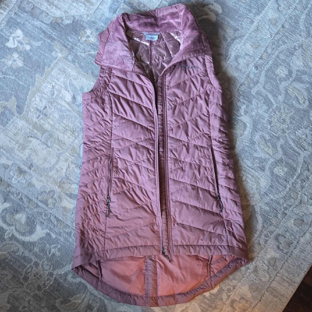 Columbia Womens Omni-Heat Mauve Tunic Puffer Vest Size Medium
